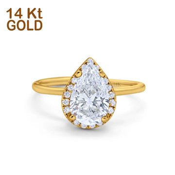 14K Yellow Gold Teardrop Pear Wedding Ring Simulated Cubic Zirconia Size-7